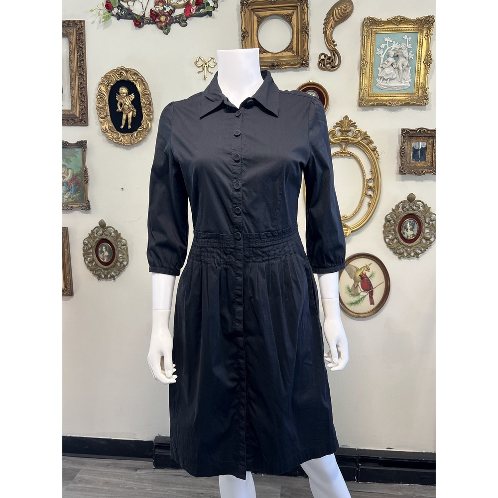InWear Black Nalaje Button Front Midi Shirt Dress Size US 8 EU 36